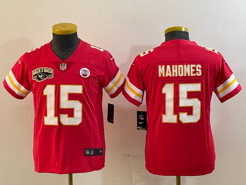 Youth 2025 Kansas City Chiefs #15 Mahomes red Nike NFL jersey style 2->youth nfl jersey->Youth Jersey